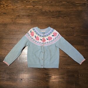 Boden Blue Cardigan with Floral Yoke